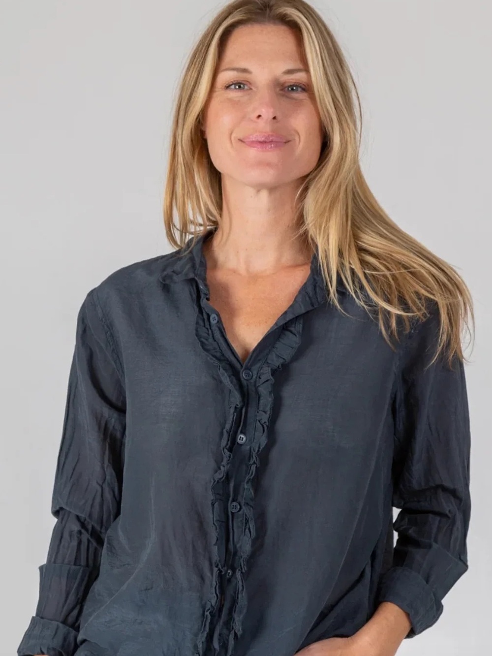 CP Shades Olive Ruffle Blouse